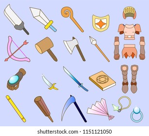 Game icons type of weapon and armor vector illustration
