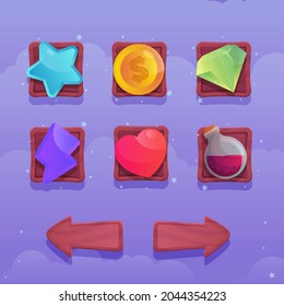 Game illustration Button Objects to use to create different games such as life, power, magic, attack, money, reward. It can be use for all types of games such as adventure, racing, RPG, shooting games