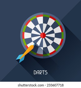 Game illustration with darts in flat design style.