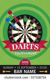 Game illustration with darts in flat design style.