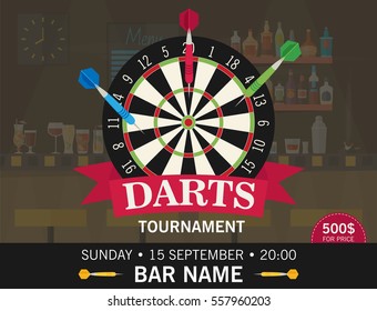 Game illustration with darts in flat design style.