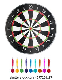 Game illustration with darts in flat design style.