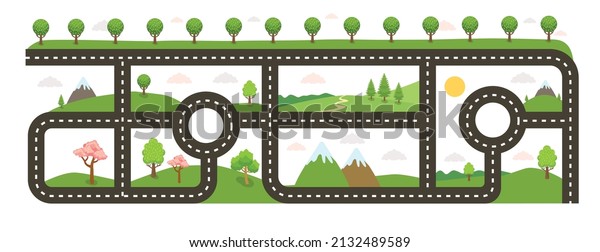 Game illustration with a road for children. Toy road\
for cars. Vector road