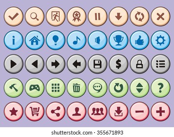 game interface buttons set, app icons with different colour