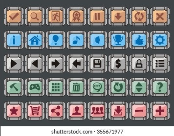 game interface buttons set, app icons with different colour