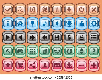 game interface buttons set, app icons with different colour
