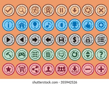game interface buttons set, app icons with different colour