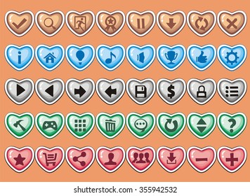 game interface buttons set, app icons with different colour