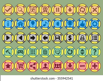 game interface buttons set, app icons with different colour