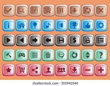 game interface buttons set, app icons with different colour