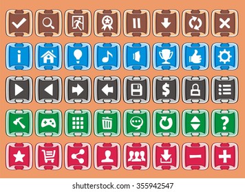 game interface buttons set, app icons with different colour