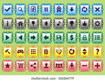 game interface buttons set, app icons with different colour

