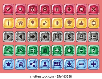 game interface buttons set, app icons with different colour