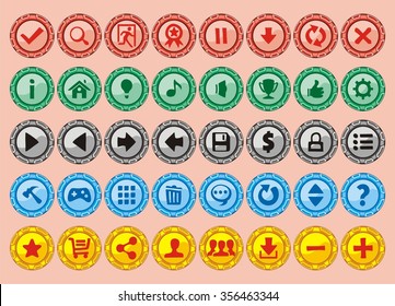 game interface buttons set, app icons with different colour
