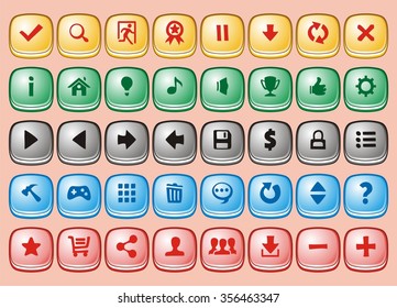 game interface buttons set, app icons with different colour