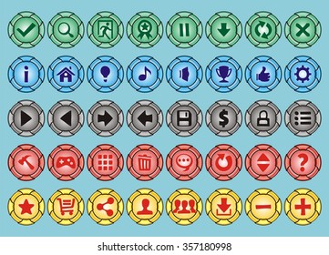 game interface buttons set, app icons with different colour