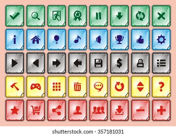 game interface buttons set, app icons with different colour