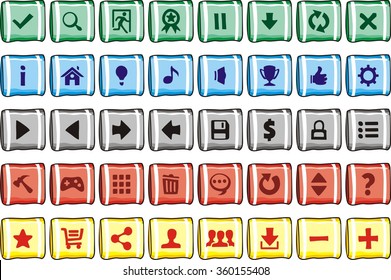 game interface buttons set, app icons with different colour
