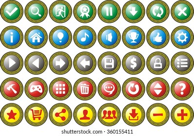 game interface buttons set, app icons with different colour
