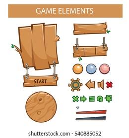 Game interface elements, buttons, vector style
