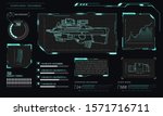 Game interface with futuristic weapon and graphs