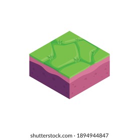 Game interface icon with isometric terrain piece 3d vector illustration