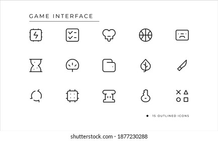 Game Interface icon set with outlined style