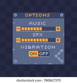 Game interface options. Pixel art style. 8-bit. Isolated abstract vector illustration