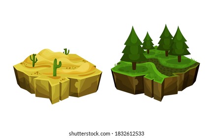 Game Islands with Desert and Forest Vector Set