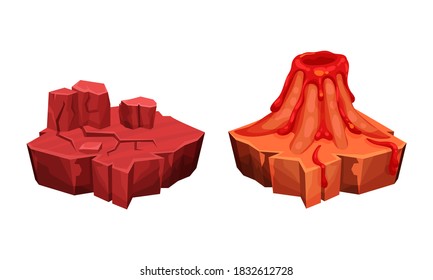 Game Islands with Volcano and Rocky Mountain Vector Set