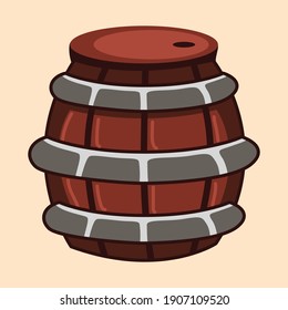 material de juego caricatura barril de madera vectorial con una placa de hierro como fiador