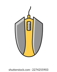Game item icon. Colorful retro sticker with computer mouse to control video games. Equipment for gaming and entertainment. Cartoon flat vector illustration isolated on white background