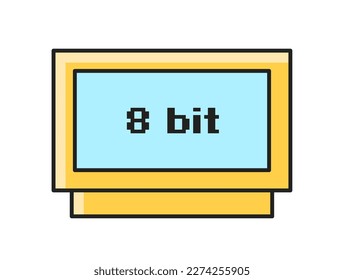 Game item icon. Colorful retro sticker with old pixelated 8 bit game. Vintage monitor for video games and gaming. Cartoon flat vector illustration isolated on white background