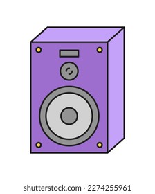 Game item icon. Colorful retro sticker with speaker or tape recorder to listen to sounds of video game or music. Headset for computer. Cartoon flat vector illustration isolated on white background