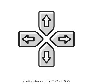 Game item icon. Retro sticker with direction buttons. Joystick or gamepad elements for controlling video game. Entertainment and gaming. Cartoon flat vector illustration isolated on white background
