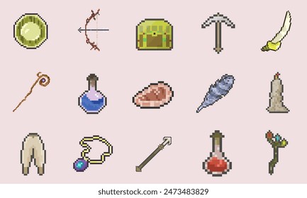 game items collection  pixel art bundle collection for your digital asset
