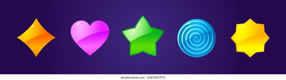 Game items icon set. Colorful cartoon gems. Icon set for game, casino. Vector illustration