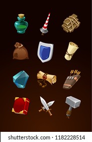 Game Items Set. Vector Ancient Icons For Rpg