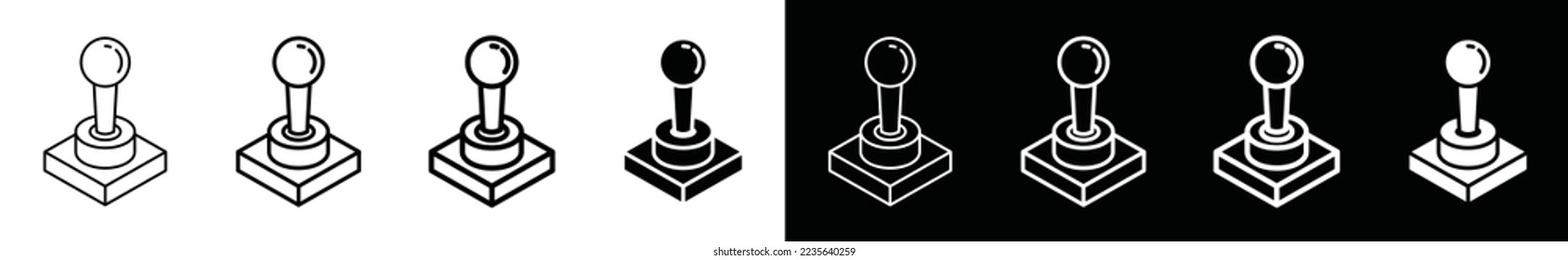 Juego de iconos de consola joystick. Icono de controlador joystick de videojuegos en cascada y retrovisor en estilo plano y de contorno para aplicaciones y sitios web, ilustración de símbolo vectorial