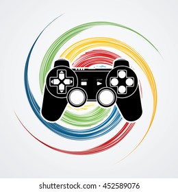 Game Joystick designed on colorful spin wheel background graphic vector.