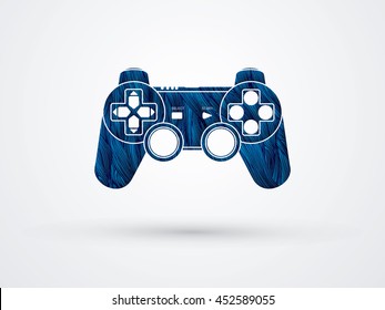 Game Joystick designed using blue grunge brush graphic vector.