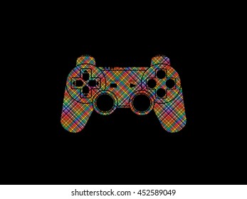 Game Joystick designed using colorful pixels graphic vector.