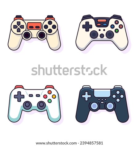 Game Joystick Flat Illustrations Collection. Perfect for different cards, textile, web sites, apps 
