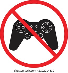 Game joystick icon on white background. No gaming sign. Forbidden symbol. Game is prohibited. flat style.