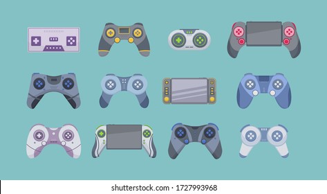 Game of joystick isolated on white background. Joystick cartoon set icon. Video game console. Vector illustration, EPS 10.