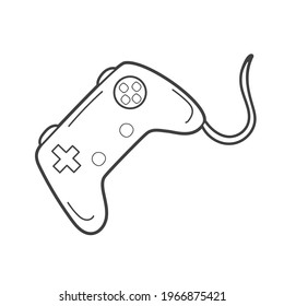 Game joystick Isolated on white background. Coloring book. Childhood doodle. Vector line illustration. Children's design. Clip art element. Video games, gamer, toys, computer. 