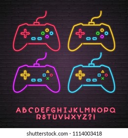 Game Joystick Neon Light Different Color Set with Alphabet Red Bright