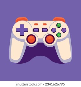 Game joystick, playing controller icon. Digital gadget, video joypad retro 90s style. Flat vector illustration isolated on white background