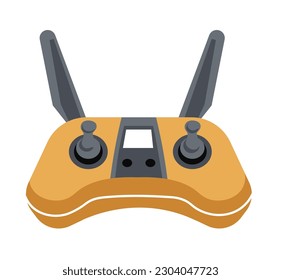 Game joystick for playing videos, isolated controller with antenna and buttons for controlling drones or automated flying vehicles or gadgets. Modern technologies. Vector in flat style illustration