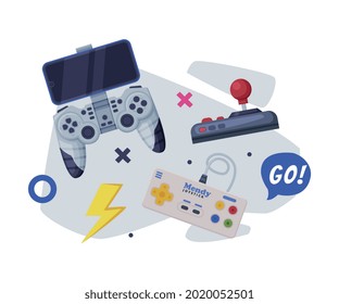 Game Joysticks, Modern And Retro Gamepad Controllers Set Cartoon Vector Illustration